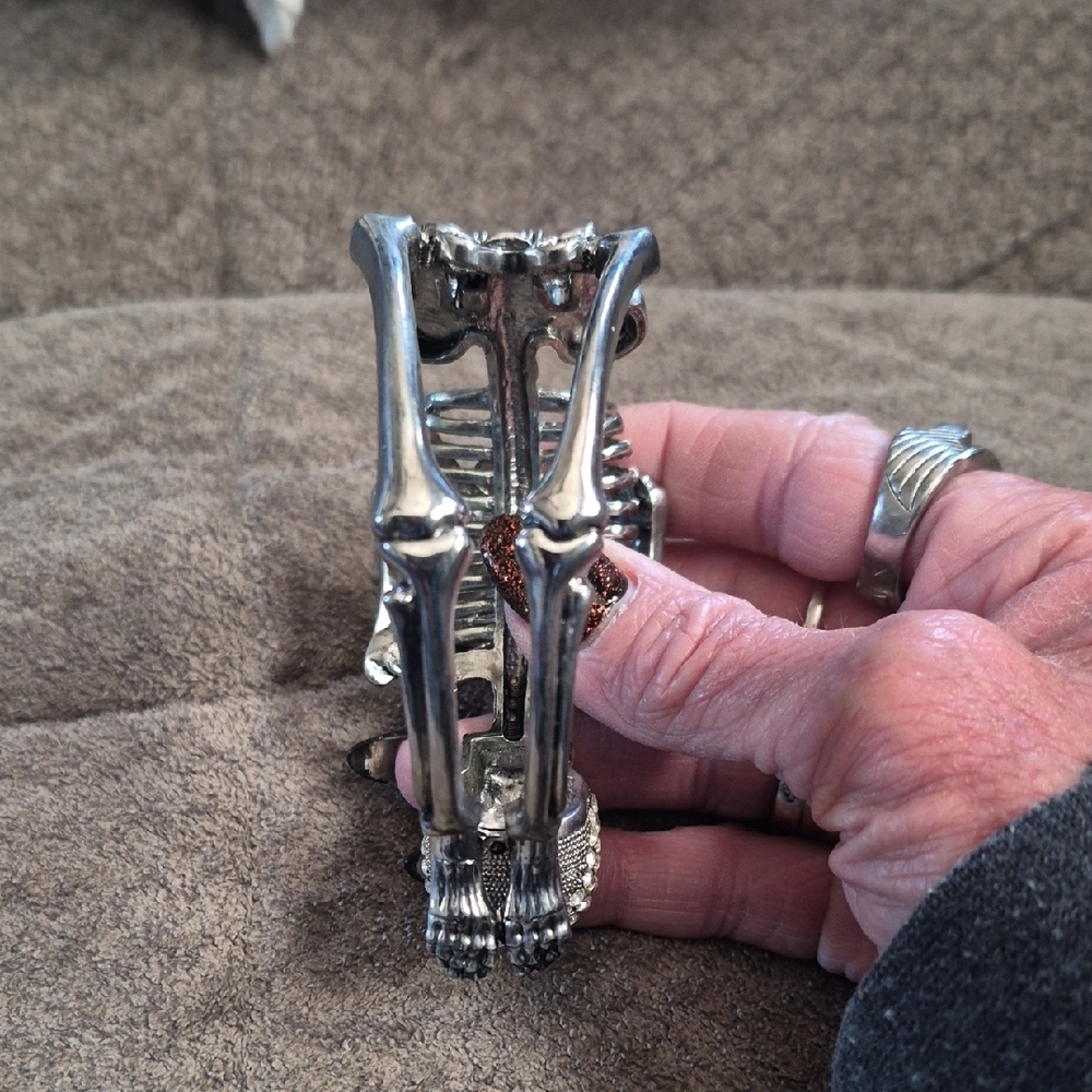 Silver Rhinestone Skeleton Cuff Bracelet - Picture 2 of 6